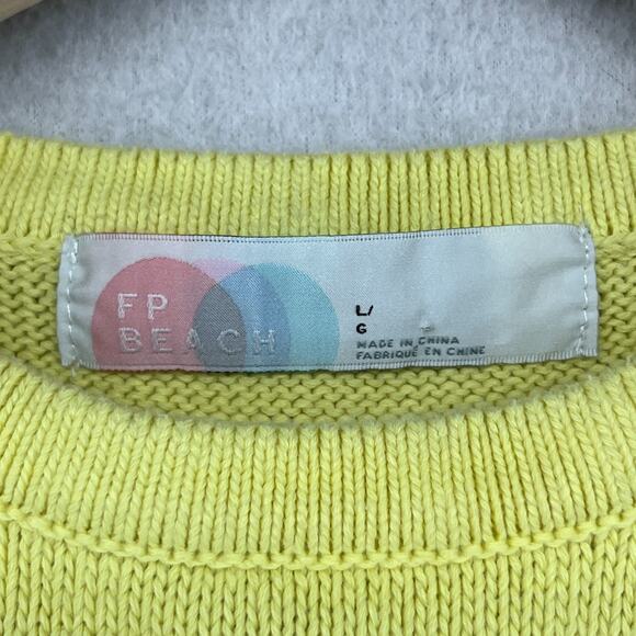 FP BEACH Sweater L FREE PEOPLE Ribbed Boxy Cuff Short Sleeve Cotton Yellow - Picture 5 of 14